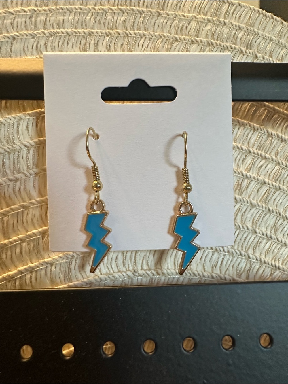 Blue Lightning Bolt Dangle Earrings